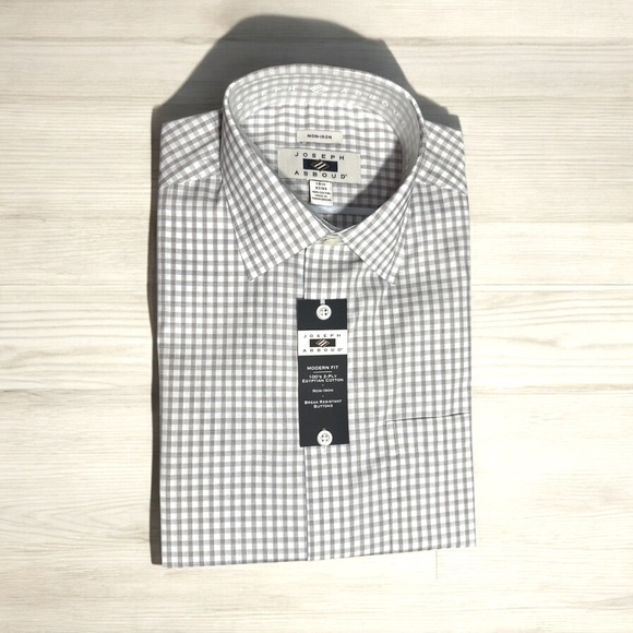 Joseph Abboud Modern Fit Dress Shirt 15.5 32/33 or 16 32/33| Brown & White Check - Picture 3 of 5
